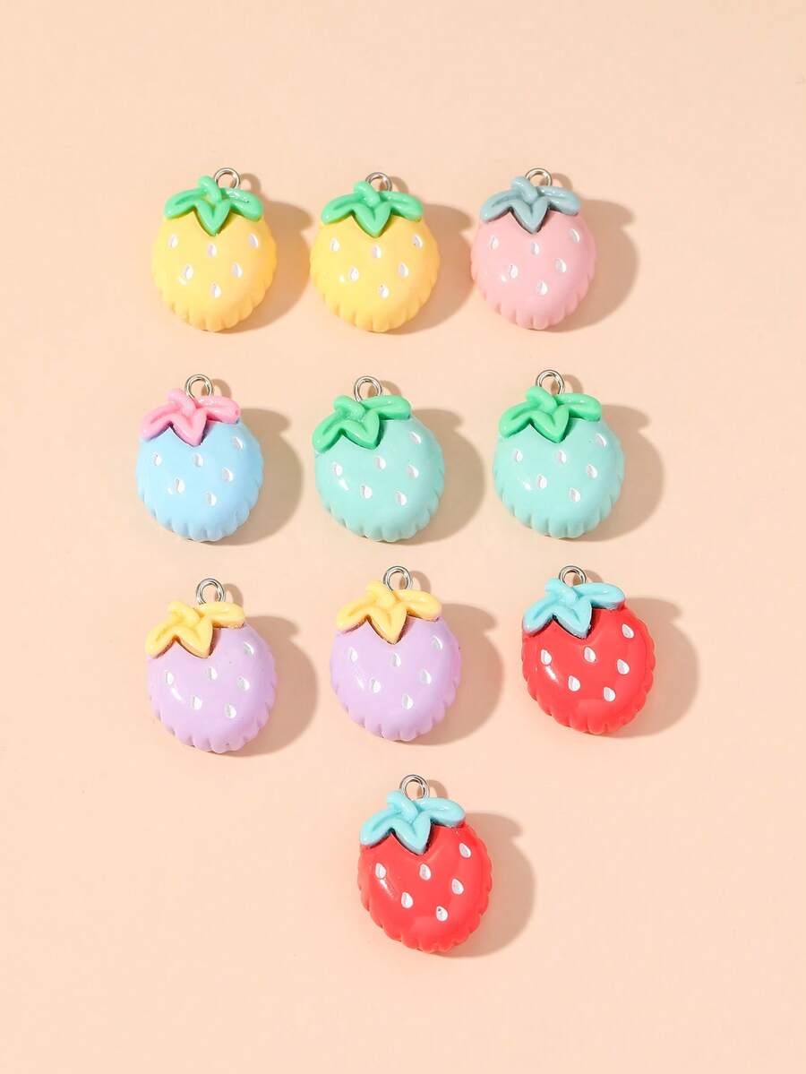 10入組混色樹脂草莓形狀吊墜，用於DIY珠寶製作，顏色隨機 - 彩色 - 查看 1