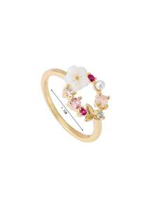 1件玫瑰金蝴蝶花朵装饰真玫瑰戒指首饰，女士款 - 金色 - 查看 7