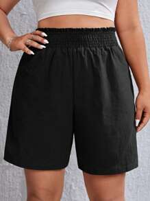 SHEIN EZwear Plus Solid Elastic Waist Shorts - Black - View 1