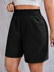 SHEIN EZwear Plus Solid Elastic Waist Shorts - Black - View 4