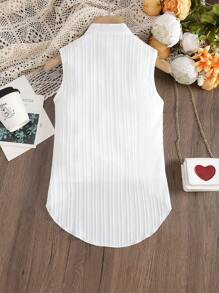 SHEIN Tween Girl Button Front High Low Hem Sleeveless Shirt - White - View 2