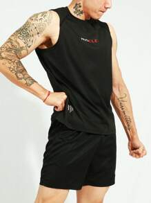 Manfinity Sport Corelite Men Letter Graphic Sports Set, Athletic Suit, Tracksuit Gym Set Workout Set - Black - View 1