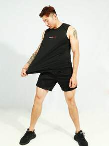 Manfinity Sport Corelite Men Letter Graphic Sports Set, Athletic Suit, Tracksuit Gym Set Workout Set - Black - View 6