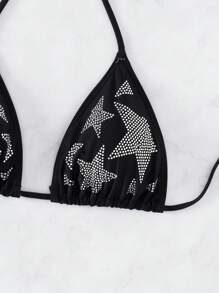 SHEIN Swim Curve Summer Beach Star Print Halter Triangle Bikini Top - Black - View 6