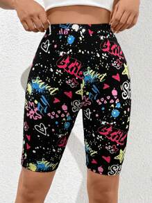 SHEIN EZwear 星星和字母圖案騎行褲 - 彩色 - 查看 6
