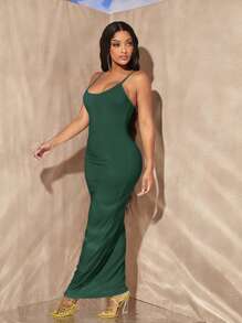SHEIN SXY Vestido de tirantes unicolor de espalda abierta - Verde Oscuro - Ver 3