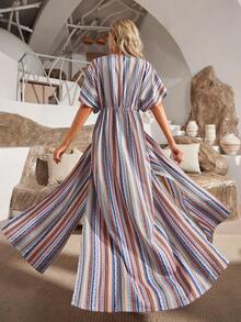 S BETRO Striped Print Batwing Sleeve Kimono - Multicolor - View 2