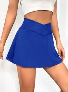 SHEIN EZwear 素色高腰半身裙帶手機袋 - 寶藍色 - 查看 5
