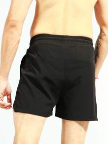 Manfinity Sport Corelite Pantalones cortos deportivos para hombres con cintura con cordón y ribete de contraste, pantalones cortos negros de chándal - Negro - Ver 2