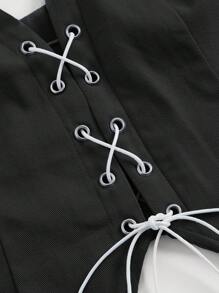 SHEIN MOD 前繫帶掛脖上衣 - 黑色 - 查看 4