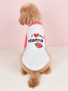 1pc Lip & Slogan Graphic Pet Tee For Dog And Cat For Summer - Hot Pink - View 1