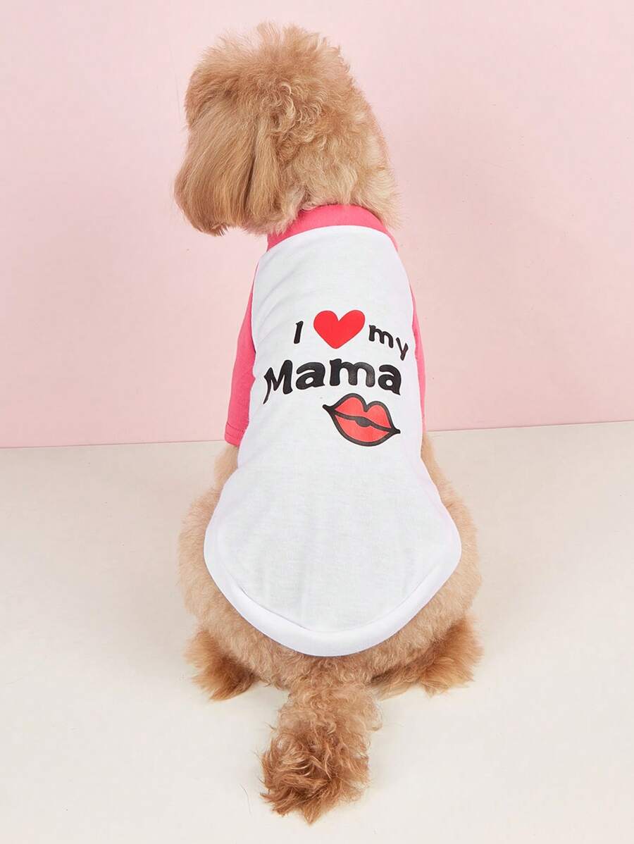 1pc Lip & Slogan Graphic Pet Tee For Dog And Cat For Summer - Hot Pink - View 1