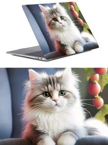 2 piezas Funda con patrón de gato de dibujos animados transparente compatible con Macbook Air - Multicolor - Ver 2