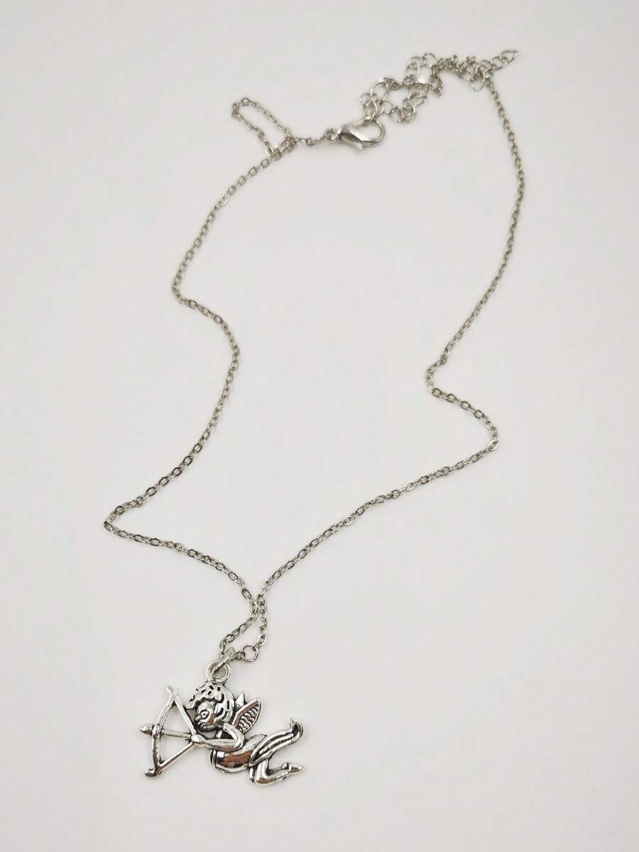 1入組復古丘比特和箭頭墜飾項鍊龐克嘻哈風格 - 復古銀色 - 查看 1