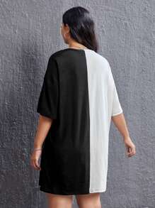 SHEIN EZwear Đầm Plus Size Khối Màu Con số Giải trí - Đen và trắng - Xem 2