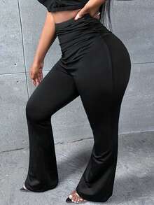 Slaydiva 素色褶邊喇叭褲 - 黑色 - 查看 6