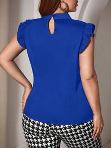SHEIN SXY Plus Cut Out Front Ruffle Trim Blouse - Royal Blue - View 2