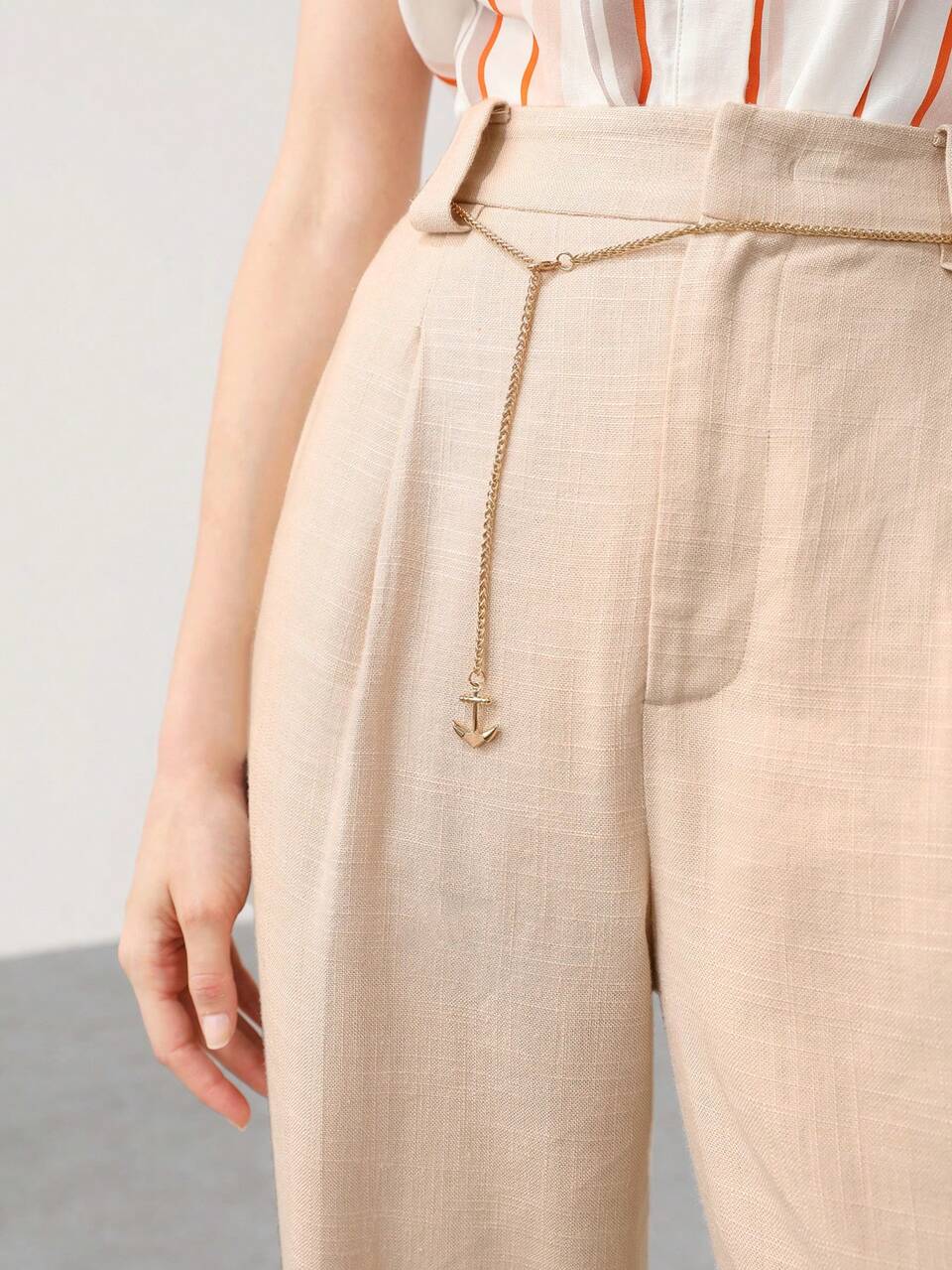 LINEN VISCOSE CHAIN BELT PANTS