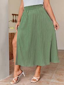 SHEIN Frenchy 大碼素色高衩半身裙 - 薄荷綠 - 查看 6