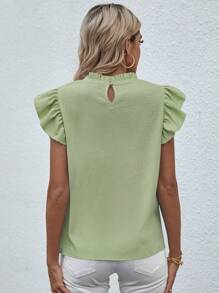 Chiquease Frill Neck Ruffle Trim Blouse - Green - View 2