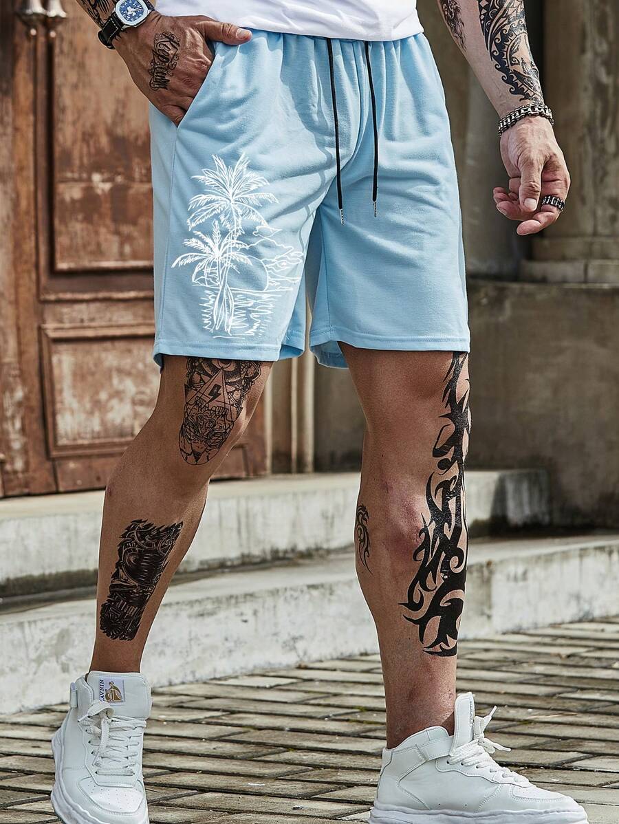 Manfinity Hypemode Quần Short Nam Dây kéo Nhiệt đới Giải trí - Màu xanh nhạt - Xem 1