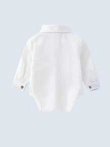 男嬰前蝴蝶結補丁貼口袋襯衫連體衣 - 白色 - 查看 1