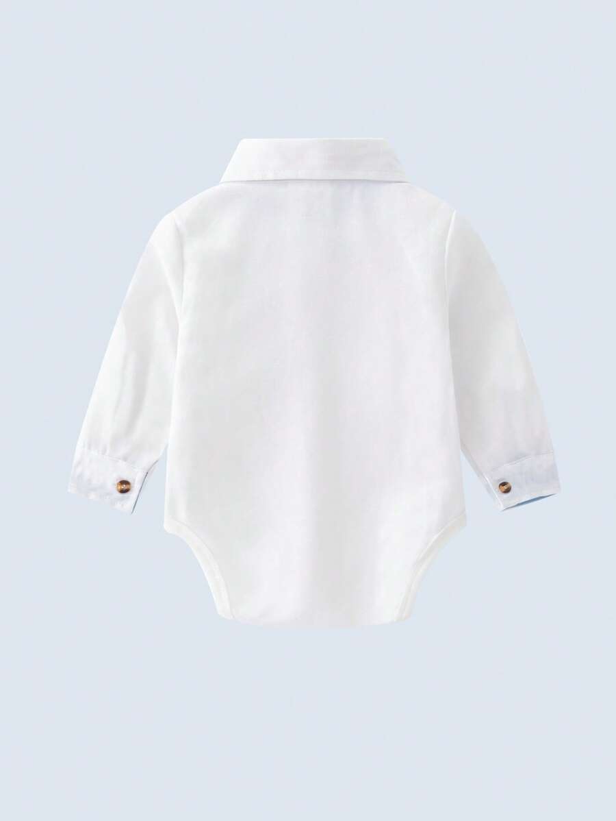 男嬰前蝴蝶結補丁貼口袋襯衫連體衣 - 白色 - 查看 1