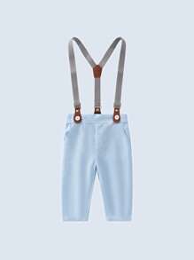 Baby Boy Bow Front Bodysuit & Suspender Trousers - Blue and White - View 2