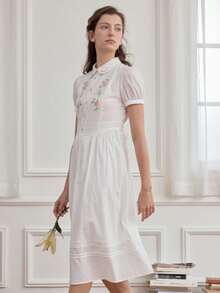 Simple Retro Đầm Maxi Tay Ngắn In Hoa Cho Nữ Đi Làm Đi Làm Phỏng Vấn Phong Cách Pháp Thanh Lịch Phong Cách Pháp Lãng Mạn Ngày Lễ Đầm Dạ Hội Mùa Hè Cho Nữ - trắng - Xem 4