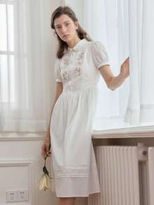 Simple Retro Đầm Maxi Tay Ngắn In Hoa Cho Nữ Đi Làm Đi Làm Phỏng Vấn Phong Cách Pháp Thanh Lịch Phong Cách Pháp Lãng Mạn Ngày Lễ Đầm Dạ Hội Mùa Hè Cho Nữ - trắng - Xem 5