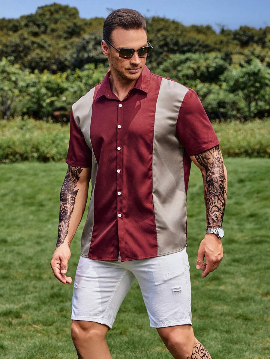 Manfinity Men Plus Two Tone Button Up Shirt - Multicolor - View 1