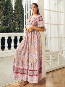 S BETRO Đầm Viên lá sen Dây kéo Dải chun Hoa Bộ lạc Boho - Nhiều màu - Xem 6