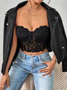 Glamine Charm 貝殼邊蕾絲抹胸上衣 - 黑色 - 查看 5