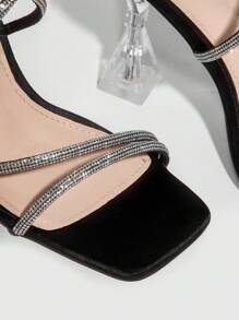 女士鞋子鑲鑽裝飾金字塔跟涼鞋,迷人的踝帶涼鞋,適用於春夏季節 - 黑色 - 查看 3