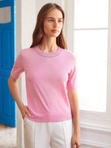 MOTF PREMIUM 100% WOOL REGULAR FIT KNIT TOP - Pink - View 6