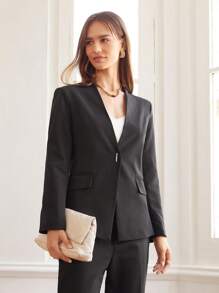 MOTF PREMIUM 結構單排釦西裝外套 - 黑色 - 查看 3