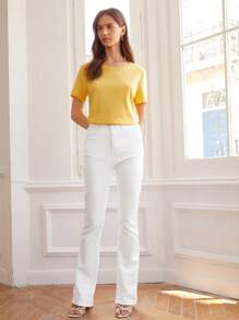 MOTF PREMIUM 直筒蕾絲花邊T恤 - 黃色 - 查看 5