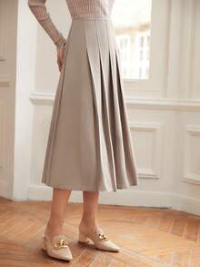 MOTF PREMIUM 飄逸下擺和褶皺半身裙 - 卡其色 - 查看 5