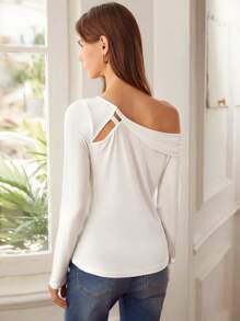 MOTF PREMIUM VISCOSE ASYMMETRICAL NECK T-SHIRT - White - View 2