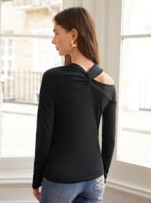 SHEIN Unity Wool Mix Cut Out T-Shirt - Black - View 2