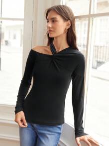 SHEIN Unity Wool Mix Cut Out T-Shirt - Black - View 3