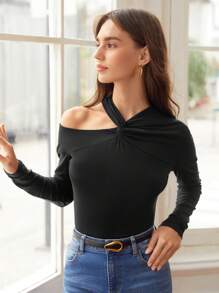 SHEIN Unity Wool Mix Cut Out T-Shirt - Black - View 4