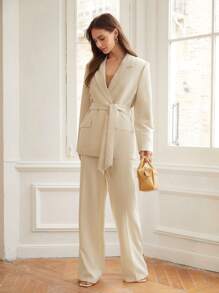 MOTF PREMIUM 粘膠纖維直筒款圍裹西裝外套 - 米色 - 查看 6