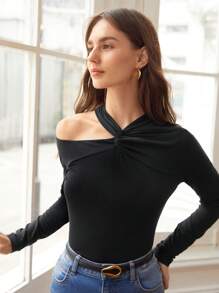 SHEIN Unity Wool Mix Cut Out T-Shirt - Black - View 7