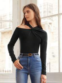 SHEIN Unity Wool Mix Cut Out T-Shirt - Black - View 8