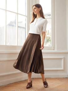 MOTF PREMIUM FLOWY & PLISSE SKIRT - Chocolate Brown - View 9