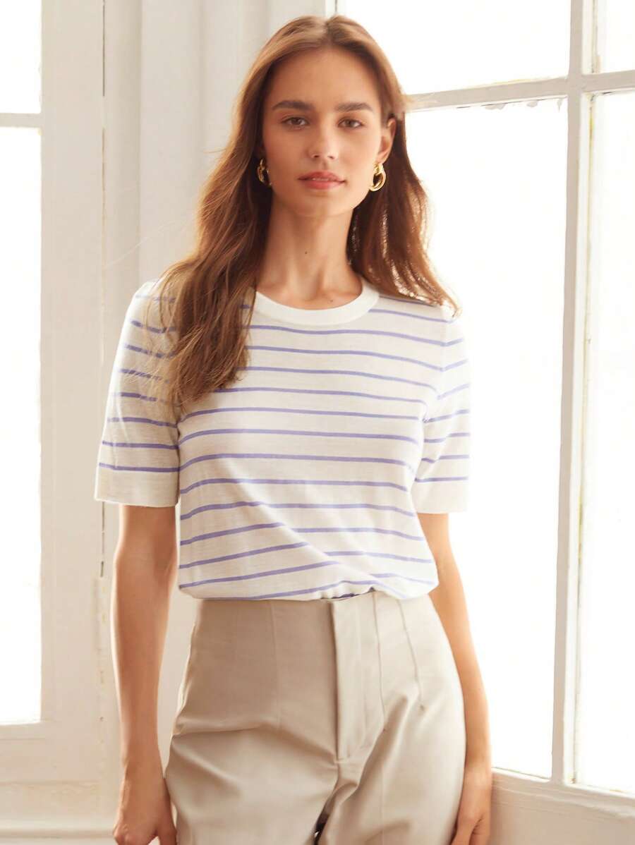 SHEIN Unity Áo dệt kim nữ Sọc Giải trí