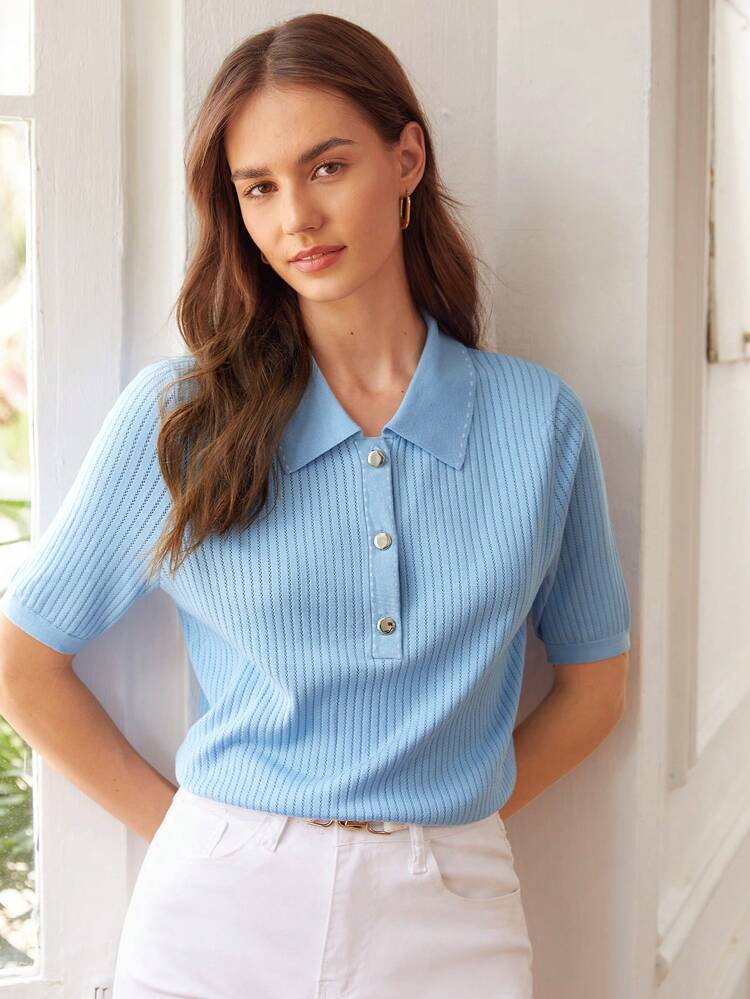 LYOCELL POLO KNIT TOP
