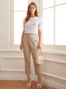 SHEIN Unity Áo dệt kim nữ Sọc Giải trí - Xanh và trắng - Xem 7