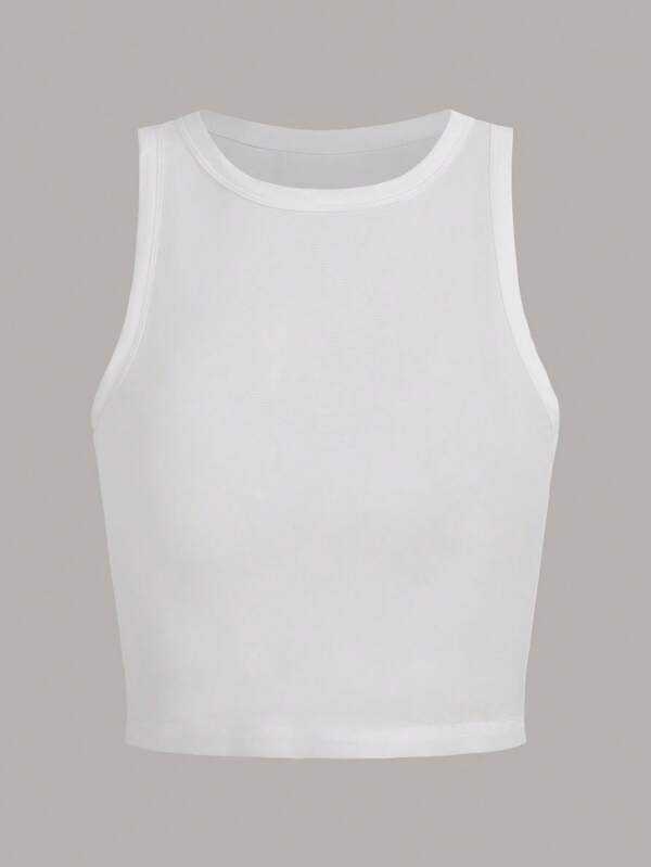 SHEIN EZwear Solid Crop Tank Top Without Bra SHEIN USA